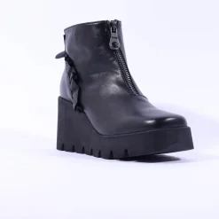 Women Marco Moreo Sofia Front Zip Frill Wedge - Black Leather