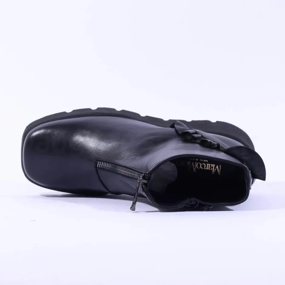 Women Marco Moreo Sofia Front Zip Frill Wedge - Black Leather