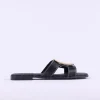 Women Oh My Sandals Square Buckle Mule Slider - Black Gold