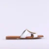 Women Oh My Sandals Square Buckle Mule Slider - White Gold