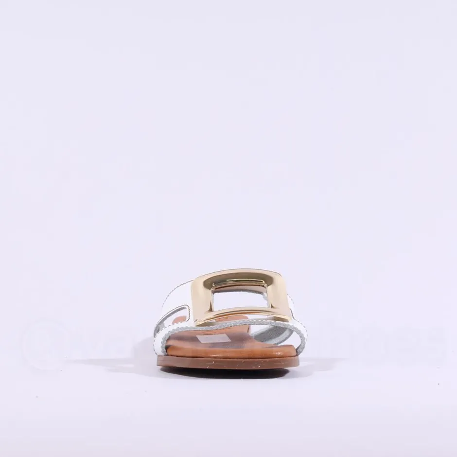 Women Oh My Sandals Square Buckle Mule Slider - White Gold