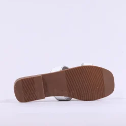 Women Oh My Sandals Square Buckle Mule Slider - White Gold