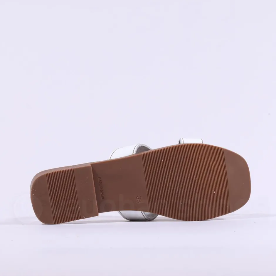 Women Oh My Sandals Square Buckle Mule Slider - White Gold