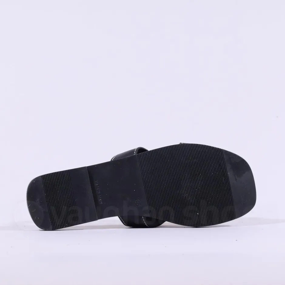 Women Oh My Sandals Square Buckle Mule Slider - Black Gold