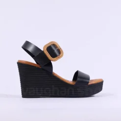 Women Oh My Sandals Square Buckle Wedge - Black