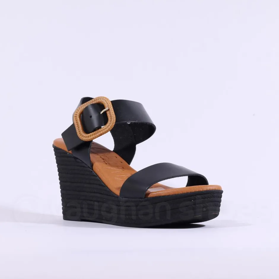 Women Oh My Sandals Square Buckle Wedge - Black