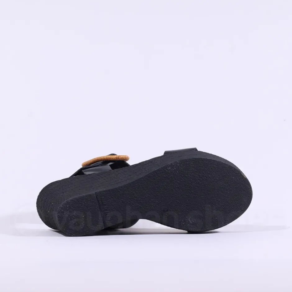 Women Oh My Sandals Square Buckle Wedge - Black