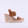 Women Oh My Sandals Square Buckle Wedge - Cognac