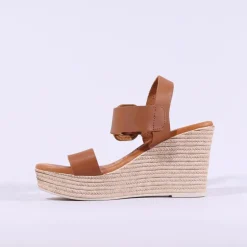 Women Oh My Sandals Square Buckle Wedge - Cognac