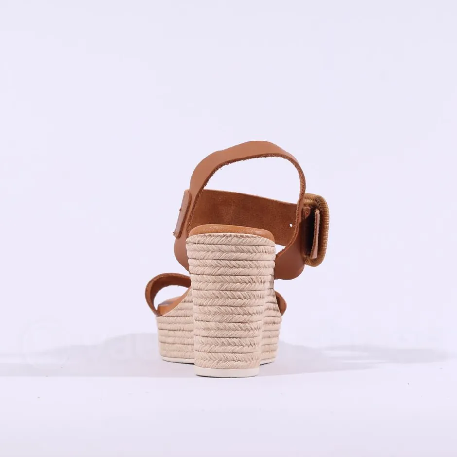 Women Oh My Sandals Square Buckle Wedge - Cognac