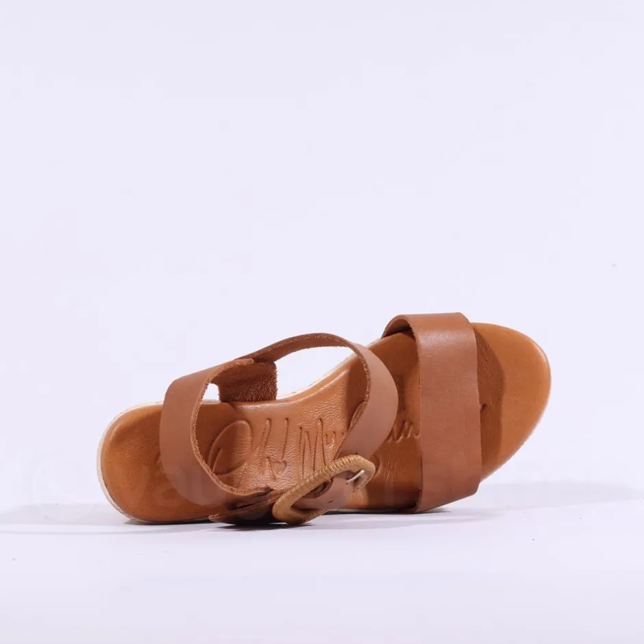 Women Oh My Sandals Square Buckle Wedge - Cognac