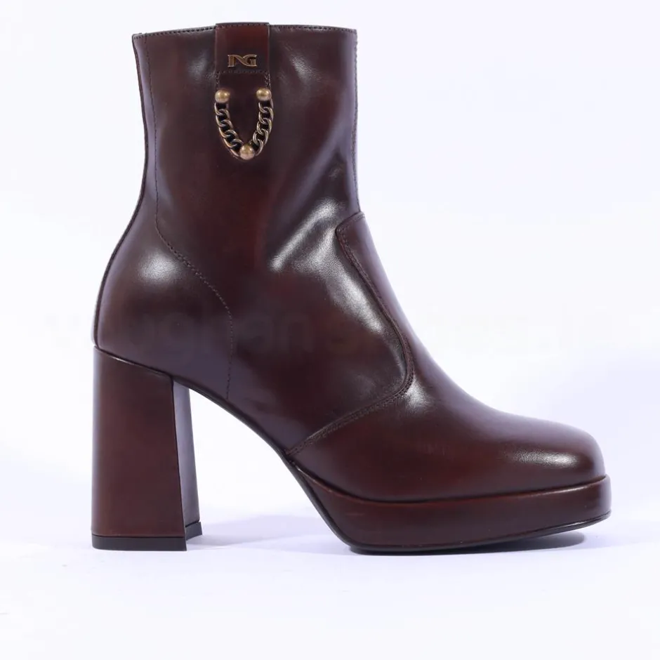 Women NeroGiardini Stack Heel Platform Boot - Brown Leather