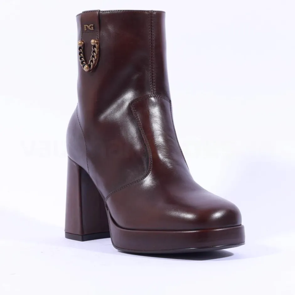 Women NeroGiardini Stack Heel Platform Boot - Brown Leather