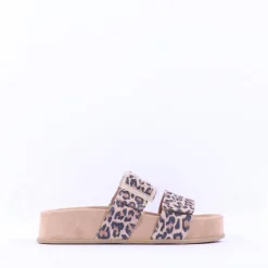 Women Paul Green 2 Strap Buckle Mule Sandal - Animal Print