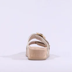 Women Paul Green 2 Strap Buckle Mule Sandal - Gold Leather