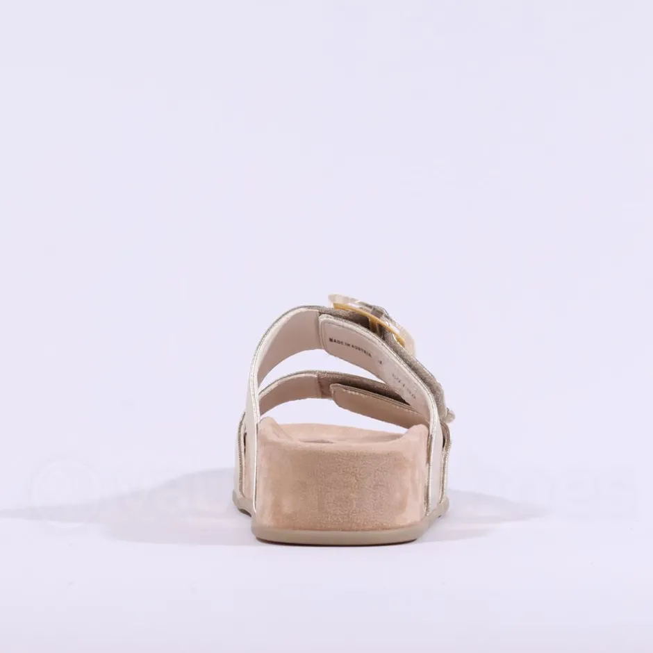 Women Paul Green 2 Strap Buckle Mule Sandal - Gold Leather