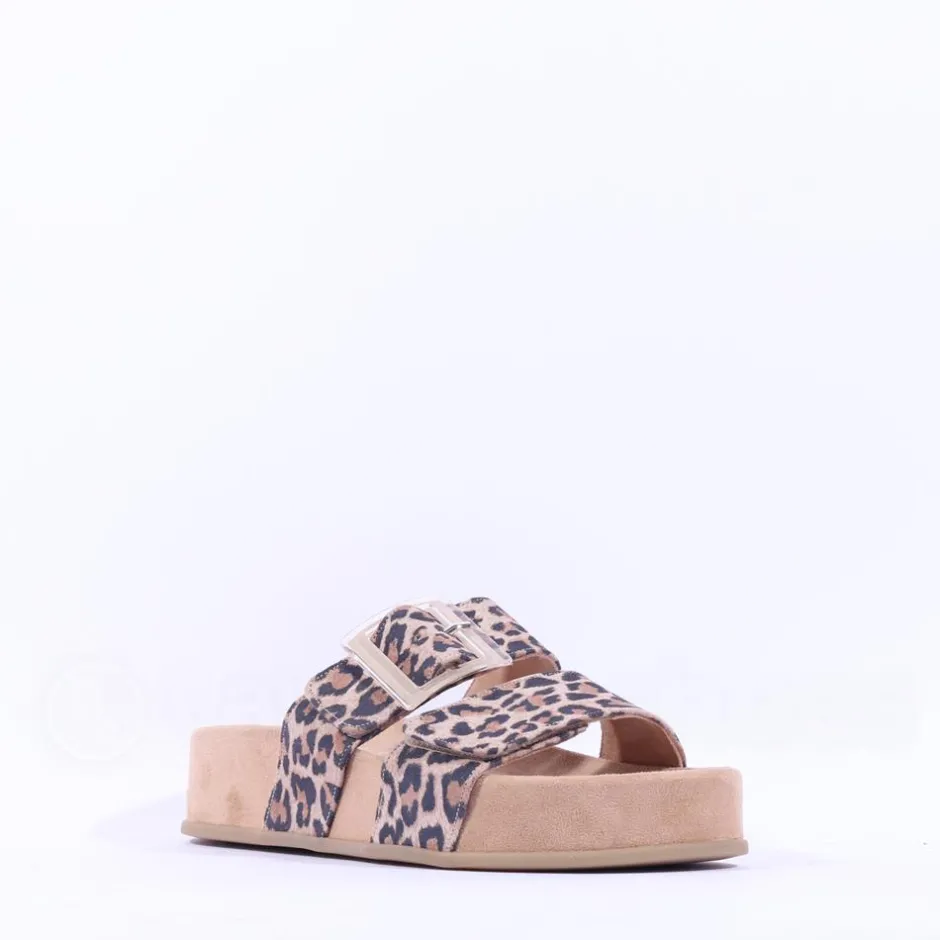 Women Paul Green 2 Strap Buckle Mule Sandal - Animal Print
