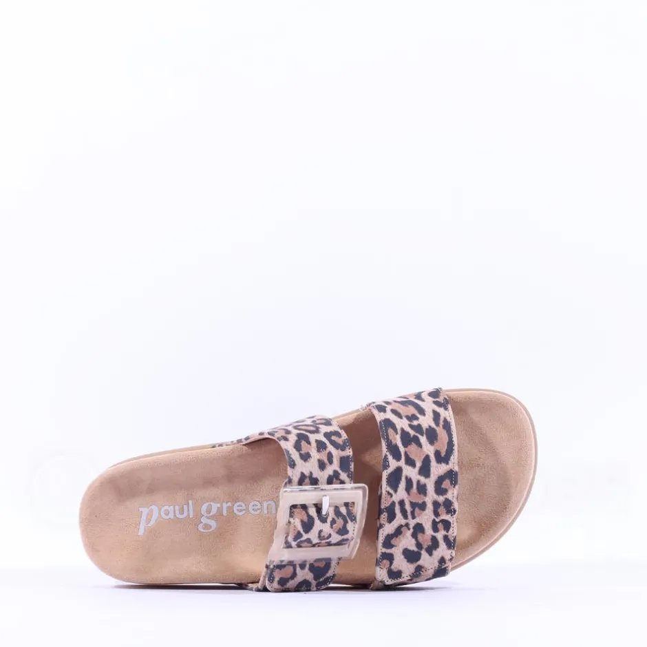 Women Paul Green 2 Strap Buckle Mule Sandal - Animal Print