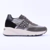 Women NeroGiardini Stud Panel Wedge Trainer - Grey Metallic Leather