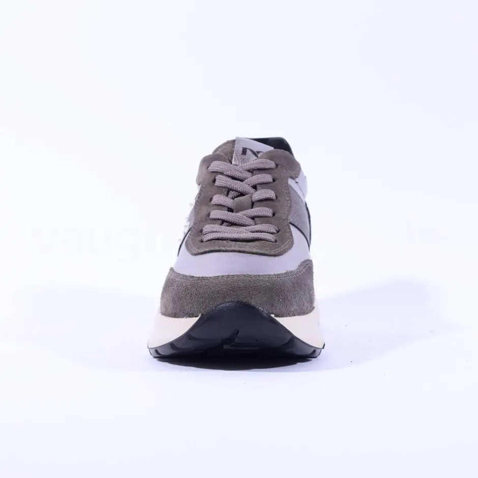 Women NeroGiardini Stud Panel Wedge Trainer - Grey Metallic Leather
