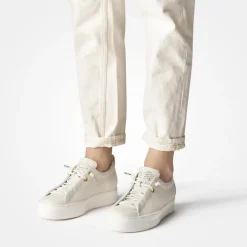 Women Paul Green Super Soft Platform Trainer - Ivory Gold Leather