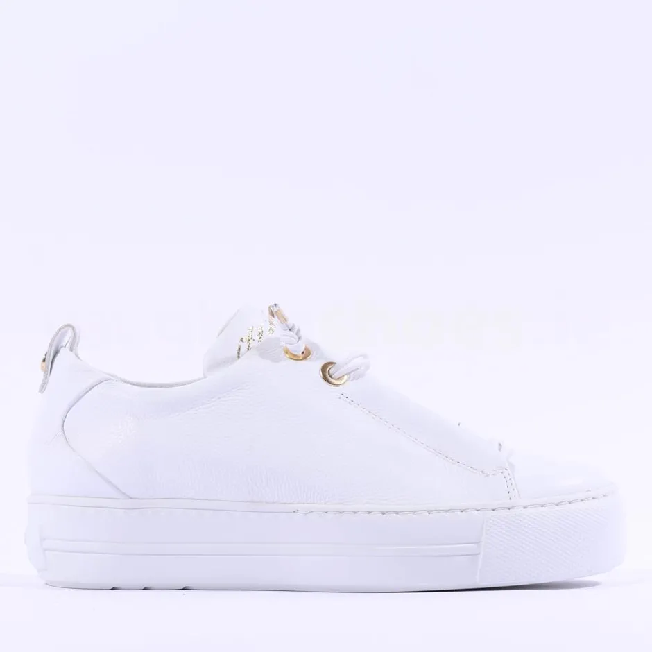 Women Paul Green Super Soft Platform Trainer - White Gold Leather