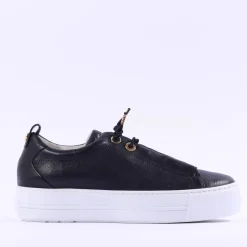 Women Paul Green Super Soft Platform Trainer - Black Gold Leather