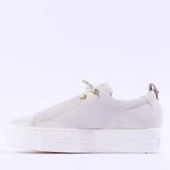 Women Paul Green Super Soft Platform Trainer - Ivory Gold Leather