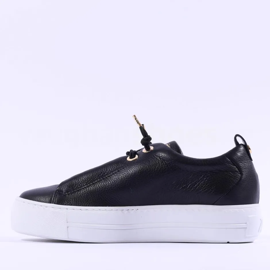 Women Paul Green Super Soft Platform Trainer - Black Gold Leather