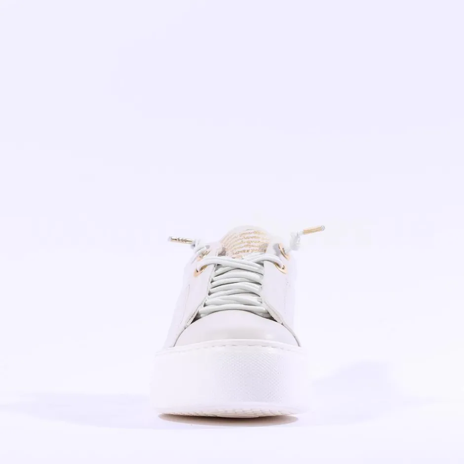 Women Paul Green Super Soft Platform Trainer - Ivory Gold Leather