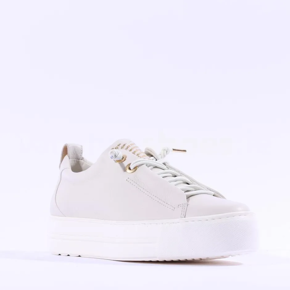 Women Paul Green Super Soft Platform Trainer - Ivory Gold Leather