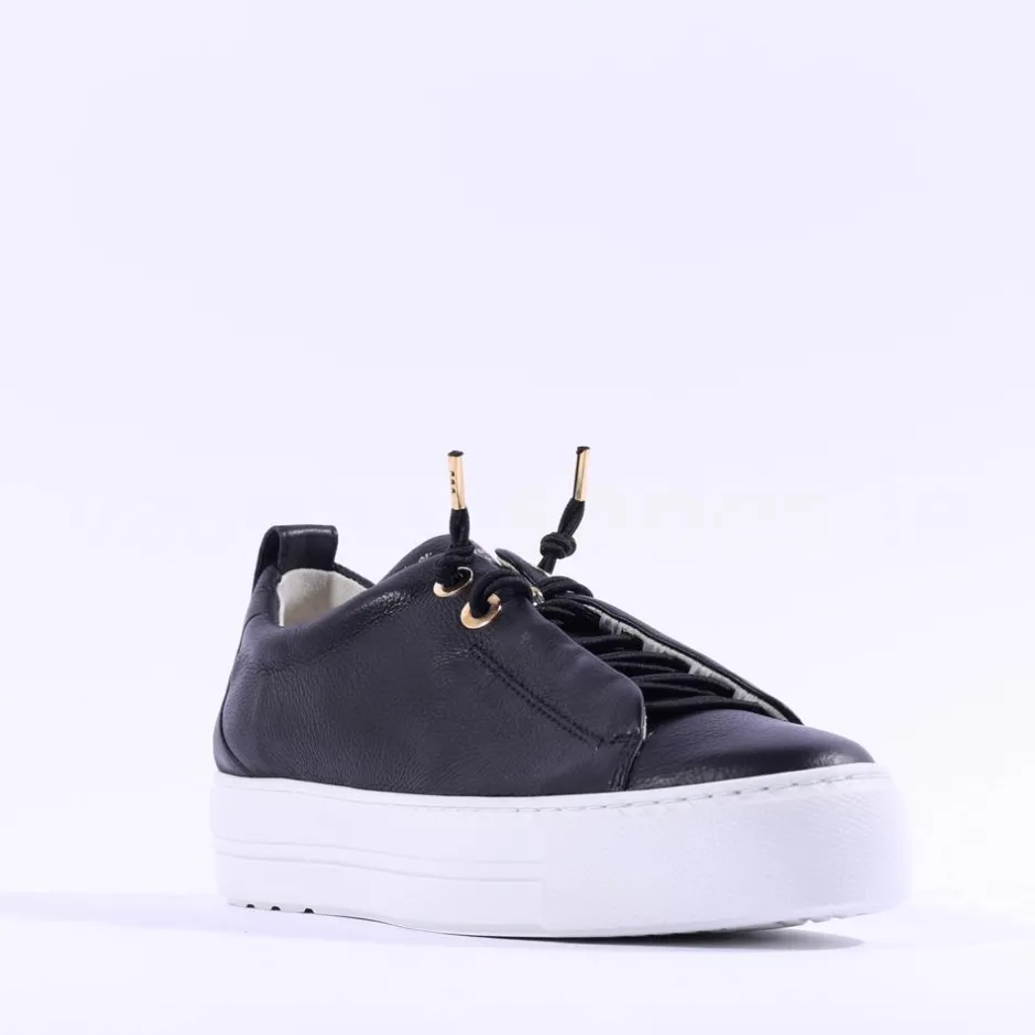 Women Paul Green Super Soft Platform Trainer - Black Gold Leather