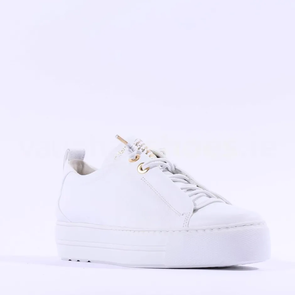 Women Paul Green Super Soft Platform Trainer - White Gold Leather