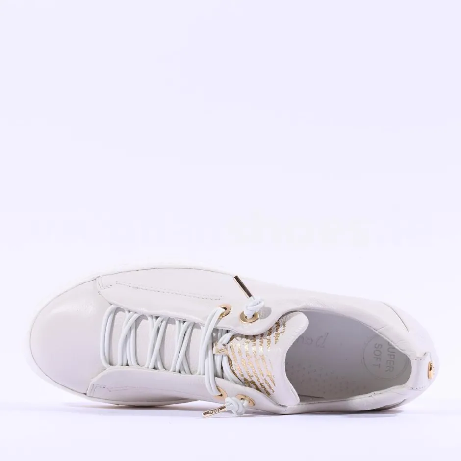 Women Paul Green Super Soft Platform Trainer - Ivory Gold Leather