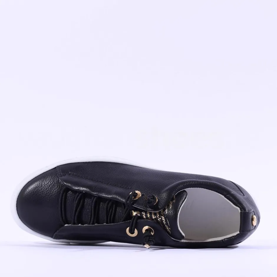 Women Paul Green Super Soft Platform Trainer - Black Gold Leather