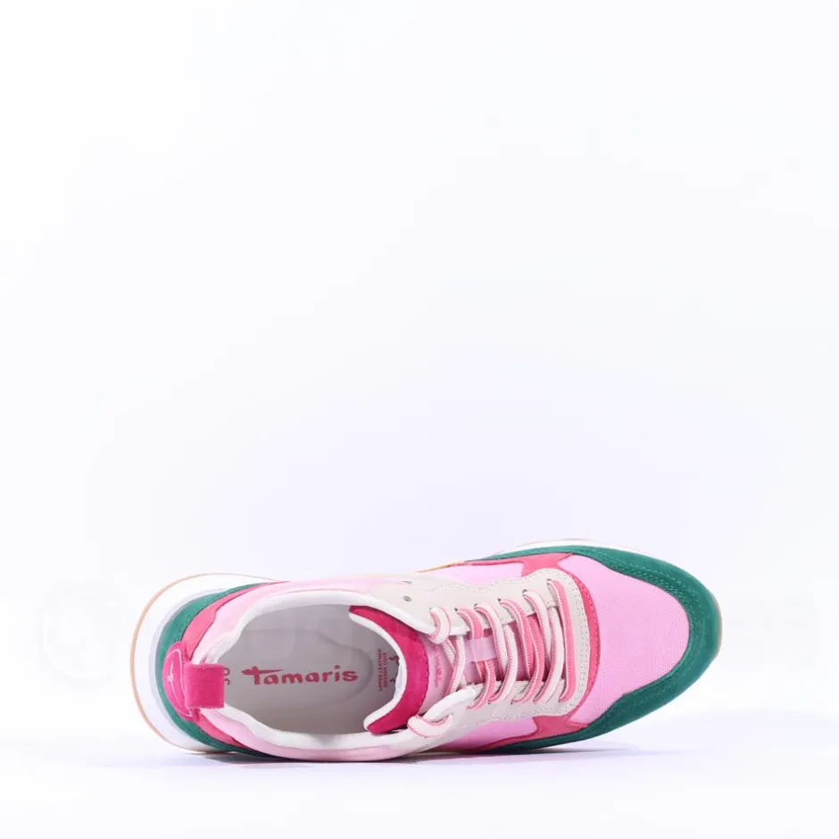 Women Tamaris Taja Multicolour Trainer - Pink Green
