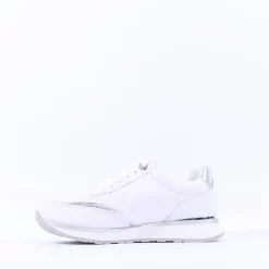 Women Tamaris Taja Side Zip Sparkle Trainer - White Silver