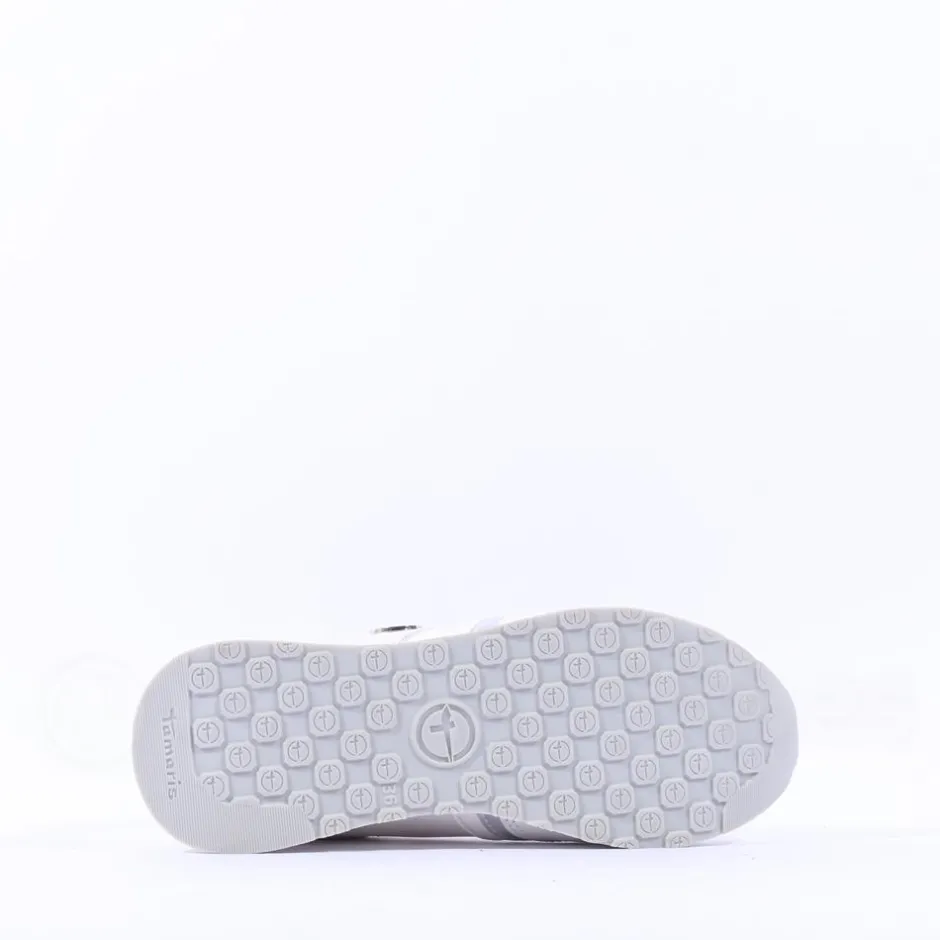 Women Tamaris Taja Side Zip Sparkle Trainer - White Silver