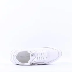 Women Tamaris Taja Side Zip Sparkle Trainer - White Silver