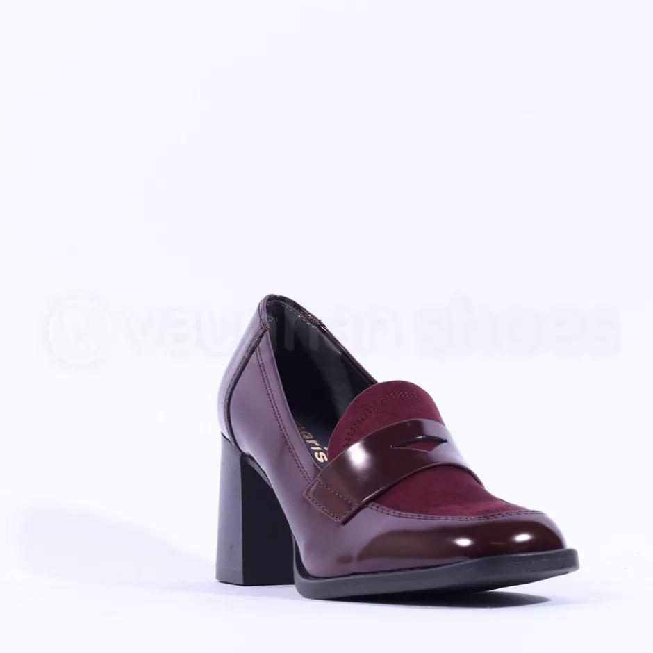 Women Tamaris Linny Stacked Block Heel Loafer - Wine Combi