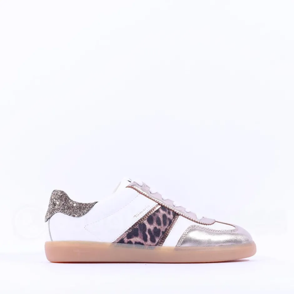 Women Tamaris Tati T Toe Laced Low Trainer - Leopard Combi