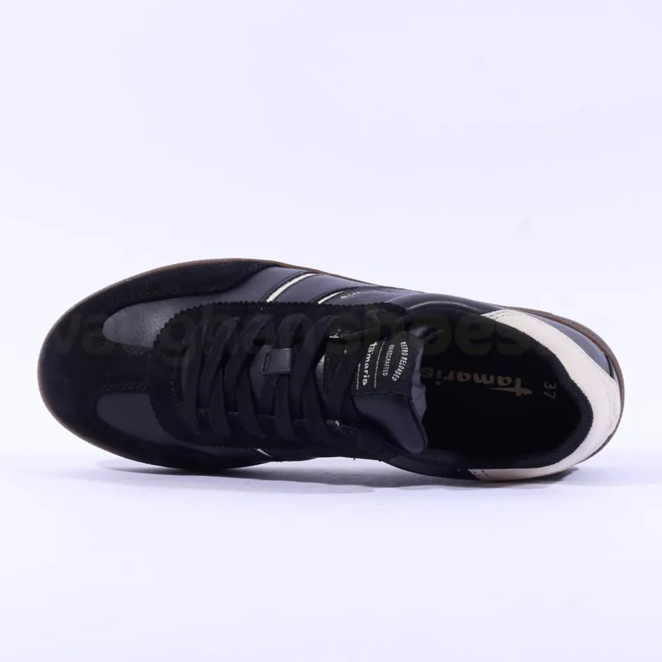 Women Tamaris Tati T Toe Laced Low Trainer - Black Combi