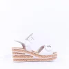 Women Gabor Teman Square Buckle Layered Sandal - White Leather