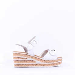 Women Gabor Teman Square Buckle Layered Sandal - White Leather