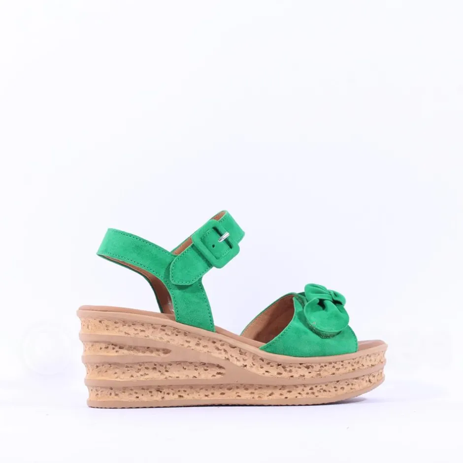 Women Gabor Teman Square Buckle Layered Sandal - Green Suede