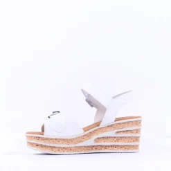 Women Gabor Teman Square Buckle Layered Sandal - White Leather