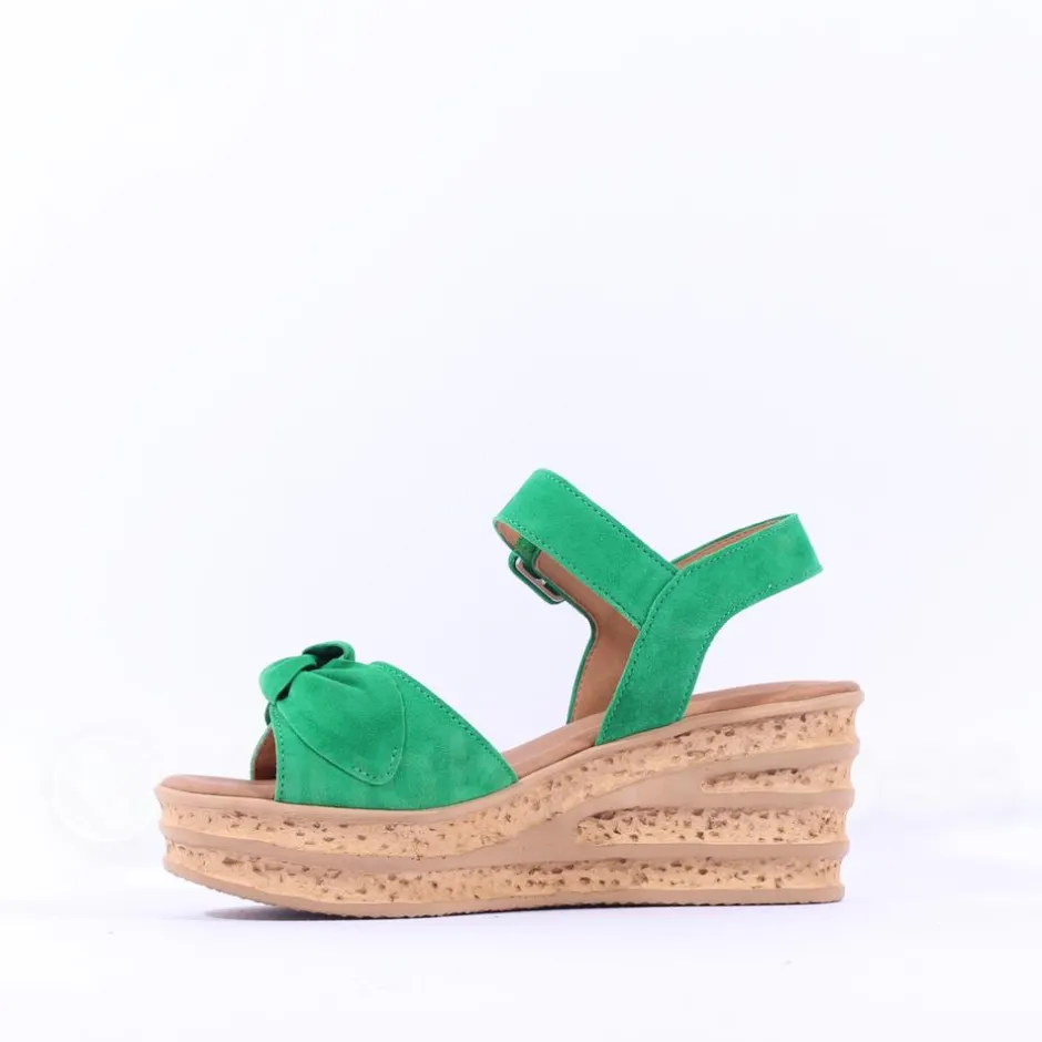 Women Gabor Teman Square Buckle Layered Sandal - Green Suede