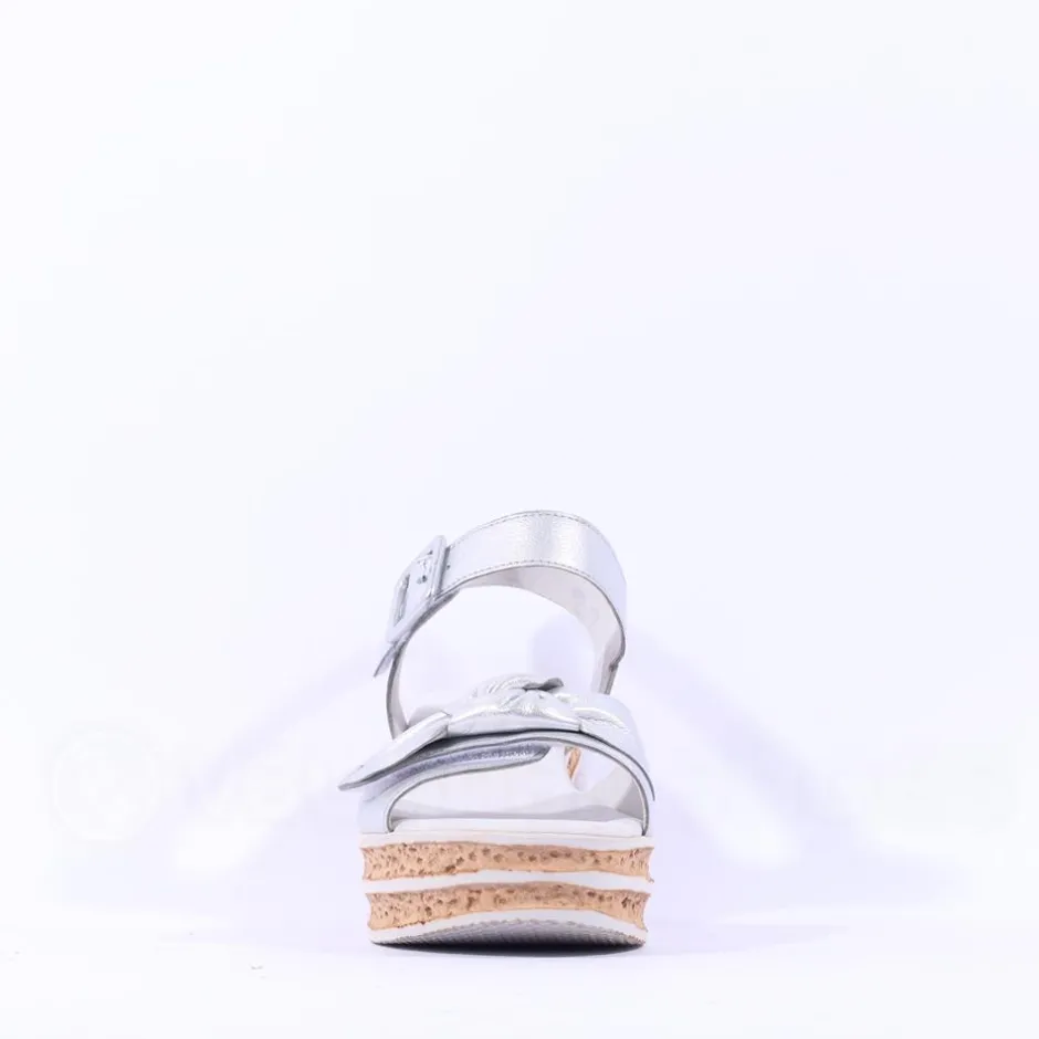 Women Gabor Teman Square Buckle Layered Sandal - Silver Leather