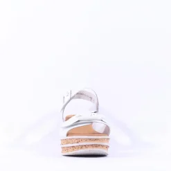 Women Gabor Teman Square Buckle Layered Sandal - White Leather