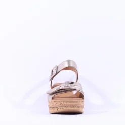 Women Gabor Teman Square Buckle Layered Sandal - Metallic Leather